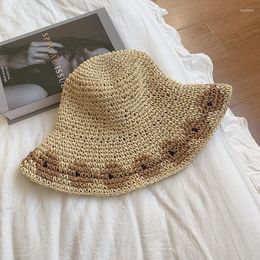 Wide Brim Hats Summer Paper Straw Hat Large Eaves Hand Woven Outdoor Holiday Beach Sun UV Face Protection Visor Bucket