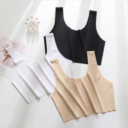 Bustiers & Corsets 2023 Casual Ice Silk Tank Tops Solid Sleevless Push Up Underwear Bras For Women Top Thin Comfort Bralette Sleeping Tanks