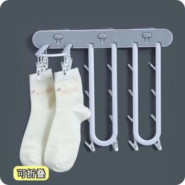 Organisation Wallmounted punchfree bathroom towel rag multiclip drying socks clip balcony underwear panties foldable drying rack hangers