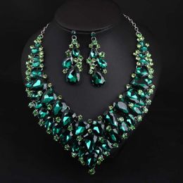 Green Crystal Necklace Earring Set Necklace Dress Evening Party Female Accessories