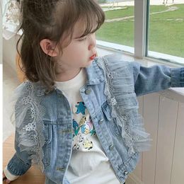 Jackets 1-6T Children's Denim Girl Trench Jean Embroidery Girls Kids Clothing Baby Lace Coat Casual Outerwear Windbreake