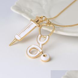 Pendant Necklaces Fashion Medical Jewellery Stethoscope Syringe Charms Necklace For Women Snake Chain Doctor Nurses Medicine S Dhgarden Dhbry