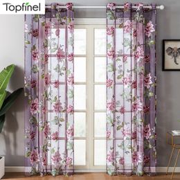 Curtain Purple Flower Living Room Tulle Bedroom Kitchen Window 230510