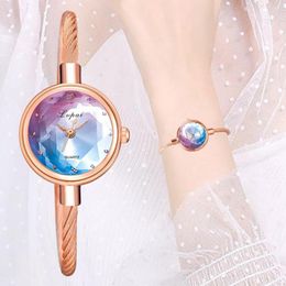 Wristwatches Luxury Starry Ladies Watch Small Rose Gold Bangle Bracelet Geometric Glass Surface Women Watches Dress Clock Relogio Feminino