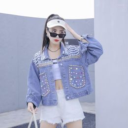Women's Jackets Spring And Autumn Heavy Industry Denim Jacket Female Pearl Stud Drill Short Top Cross-border Tide Brand Y1377