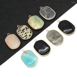 Pendant Necklaces Natural Stone Oval Labradorite 21x35mm Bezel Agate Gold Plated Charm Jewellery DIY Necklace Bracelet Accessories