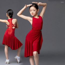 Stage Wear Kids Girls Latin Dance Dress H9161 Red Sleeveless Tassels Traning Costume For Jazz Chacha Samba Ballroom Performance