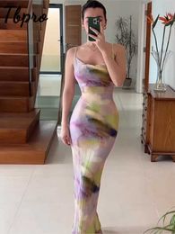 Party Dresses Fashion Gradient Printed Pleated Strap Dress Woman 2023 Summer Square Collar High Waist Maxi Vestidos Night Party Club Outfits Y23