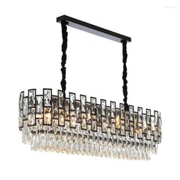 Chandeliers Modern Rectangle Black Crystal Chandelier For Dining/Living Room Kitchen Island LED Light Fixtures Luxury Indoor Lighting