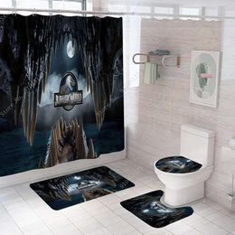 Curtains Jurassic World Dinosaur Pattern Shower Curtain Bath Curtains for Bathroom Bathtub Kids Colorful Dino Bath Mats Rugs Carpet Decor