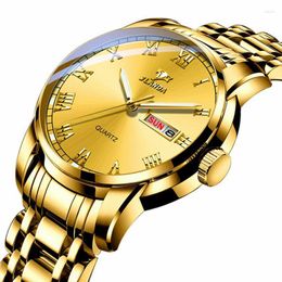 Wristwatches Saat Men Watches Watch Waterproof Gold Date Clock Week Luminous Classic Quartz Steel Wristwatch