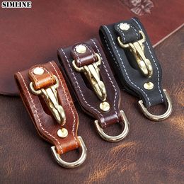 Bag Organiser 100 Genuine Leather Key Holder For Men Male Cowhide Vintage Handmade Tactical Waist Belt Loop Hook Buckle Keychain 230509