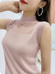 Women's Tanks Camis Hollow Out Tank Tops Women Summer Lce Silk Sexy Knitted Vest Top Sleeveless Casual Korean Elasticity Solid Slim Pullover 230510