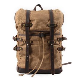 Backpack Fashion Men Canvas Leather Large Waterproof Travel Knapsack Vintage Designer Students School Bag Youth Cool Rucksack