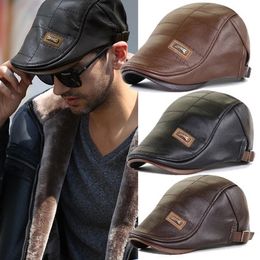 Berets Top PU Leather sboy Cap Men Planas Duckbill Visor Hat Winter Autumn Warm Flat Caps Vintage Man Breathable Outdoor Hats 230509