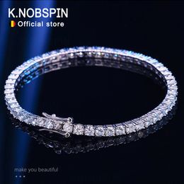 Chain Knobspin Real 4mm Sparkling Full Diamond GRA 925 Sterling Silver Wedding Engagement Party Jewellery Bracelets For Women 230509