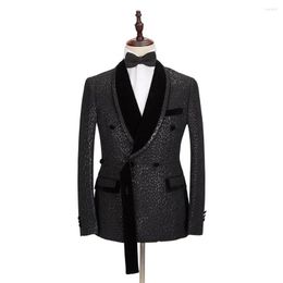 Men's Suits Black Jacquard Men' S Suit 2 Pieces Blazer Pants Tuxedo One Button Velvet Lapel Gentle Business Modern Wedding Groom