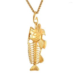 Chains Collare Fish Bone & Fishing Hook Pendant Gold/Black Colour Stainless Steel Big Skeleton Necklace Pesca Men Jewellery P014