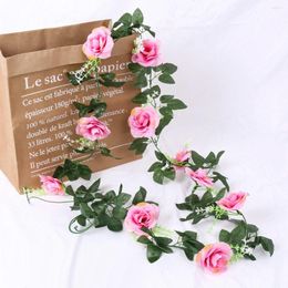 Decorative Flowers 2.2M Artificial Rose Vine Hanging For Home Wall Rattan Fake Plants Leaves Garland Romantic Wedding Christmas Decoration