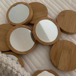 100pcs Wedding Party Favour Gift Wood bamboo Small Round Portable Pocket Mirror Wooden Mini Makeup Mirrors Custom Logo #