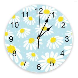 Wall Clocks Daisy Blue Plant Small Fresh Flower PVC Digital Clock Modern Design Living Room Decor Large Watch Mute Hanging