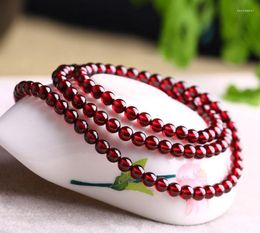 Strand 4mm 3laps Natural Wine Red Garnet Crystal Round Clear Beads Bracelet