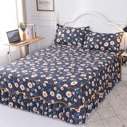 Bed Skirt Fashion Printed Brushed Bamboo Fabric Bed Skirt Include Pillowcases for Decorating Bedroom at Home 230510