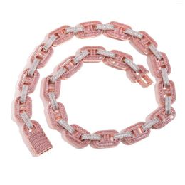 Link Bracelets Personality Pink Quality 5A Full Zircon Inlay For Men Women Pig Nose Copper Cuban Necklaces Hip Hop Iced Out Jewellery