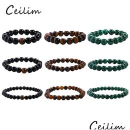 Beaded 6Mm 8Mm10Mm Newest Design Tiger Eye Malachite Onyx Beads Bracelet Natural Stone Jewellery Stretch Energy Yoga Gift Roma Dhgarden Dhy2E