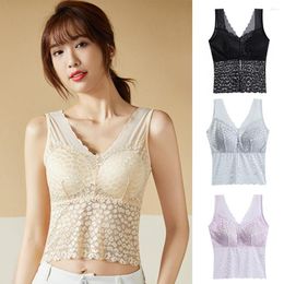 Camisoles & Tanks Cami Bra Solid Colour Sexy Sleeveless V-neck Back Split Bottoming Top Breathable Wire Free Women Lace Padded Vest Home Wear