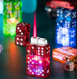 Latest Dice Shape LED Flashing Jet Lighter 4 Colours Inflatable No Gas Windproof Metal Cigar Butane Straight Lighters Smoking Tool Accessories