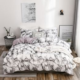 Bedding sets Marble Print Queen Set King Size Brushed Duvet Cover Soft Single Double Bed Quilt s No Sheets 230510