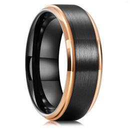 Wedding Rings Fashion 8mm Black Brushed Titanium Stainless Steel For Men Women Rose Gold Colour Edge Ring Party Jewellery Gifts