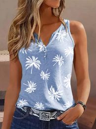 Women's Tanks Camis Cute Coconut Tree Button Notched Neck Tank Top for Women Casual Sleeveless Graphic T Shirts Summer Beach Vacation Blouse Holiday 230510