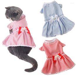 Cat Costumes Puppy Summer Clothes Striped Bow Dog Dress Pet Wedding Skirt Schnauzer Bichon Bear Cute Lace Clothing