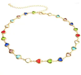 Choker Multicolor Heart Zircon Crystal Necklace For Women Teen Girls Dainty Party Wedding Birthstone Chokers Gifts