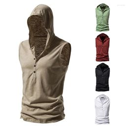 Men's Tank Tops Summer Men's Hooded Casual Fashion Sleeveless Lightweight Cotton T-shirt Thin Quick-Dry Bodybuilding Sports Gym Vest