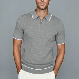 Men's Polos Casual Slim Fit Solid Knitting Tops Mens Summer Fashion Lapel Zipper Polo Shirts Men's Clothing Fashion Short Sleeve Polos 230510