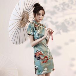 Ethnic Clothing Retro Young Girls Print Flower Cheongsam Modern Qipao Elegant Women Mini Sexy Qi Pao Vestidos Chinese Mandarin Collar Dress