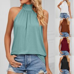 Women's Blouses Elegant Ladies Backless Tunic Women Sleeveless Silk Strap Sexy Hanging Neck Lace Up Tops Summer Casual Thin Shirt