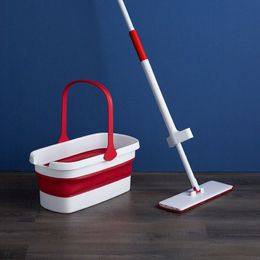 Mops Flat Squeeze and Folding Bucket Free Hand Washing Floor Cleaning Microfiber Pad Tools on Hardwood Laminate 230510