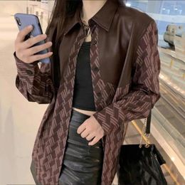 Women's Jackets Spring And Autumn Edition Korean Retro Niche High Class Temperament Colour Printing Stitching PU Leather Suit Shirt Jacket