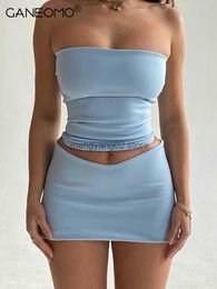 Two Piece Dress Sexy Strapless Crop Top and Mini Skirt Suits 2 Piece Set Night Club Outfits Women Summer Fashion Short Two Matching Co Ord Sets T230510