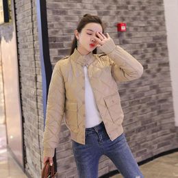 Women's Trench Coats 2023 Women's Winter Jacket Casual Stand-up Collar Korean Down Cotton Slim Glossy Parka Fall Light Chic Rhombus