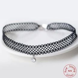 Choker Chokers Elegant Black Lace And 925 Sterling Silver Necklace Womens Steampunk Jewellery
