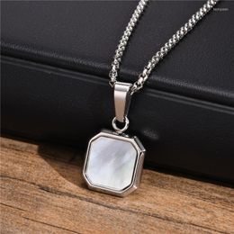 Chains KOTiK Fashion Punk Vintage Silver Color Stainless Steel Geometric Square Natural Stone Pendant Necklace For Men