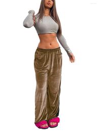 Women's Pants Women's Casual Sports Straight Soft Velvet Elastic High Waist Solid Loose Mopping Trousers With Pockets Light Brown Grey