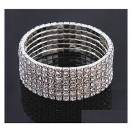 Bangle Fashion 16 Row White Crystal Tennis Bracelet Bridal Stretch Sier Tone Ideal For Drop Delivery Jewellery Bracelet Dhgarden Dhnqt