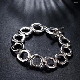 Link Bracelets Charm 925 Stamp Silver Color Bracelet For Woman Man Classic Square Circle Chain Wedding Party Christmas Gift Fashion Jewelry