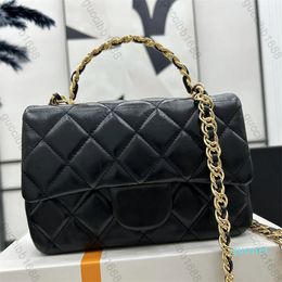 Designer - Mini Classic Flap Bags 21cm Womens Handle Handbag Real Leather Sheepskin Black Quilted Purse Crossbody Shoulder Chain Strap